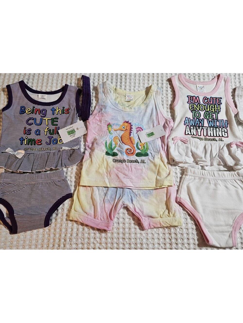 Lot Of 3 Girl's 6-12 Months Orange Beach Alabama Summer Play Sets New With Tags